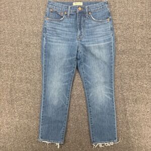 Madewell Perfect Vintage Crop High Rise Straight Jeans Raw Hem Denim 27 Jean